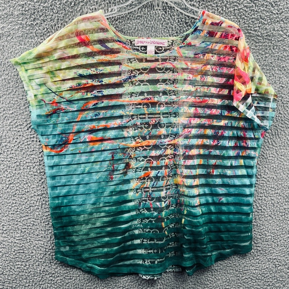 Leoma Lovegrove Womens Mesh Blouse L Sheer Lace Overlay‎ Artistic Coastal Boho